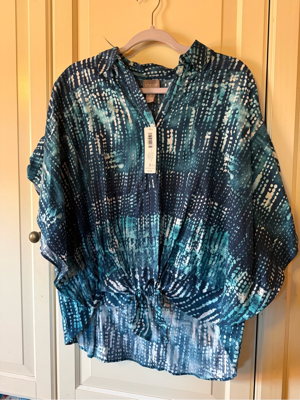 Chico's Teal & Navy Abstract Tie-Front Tunic